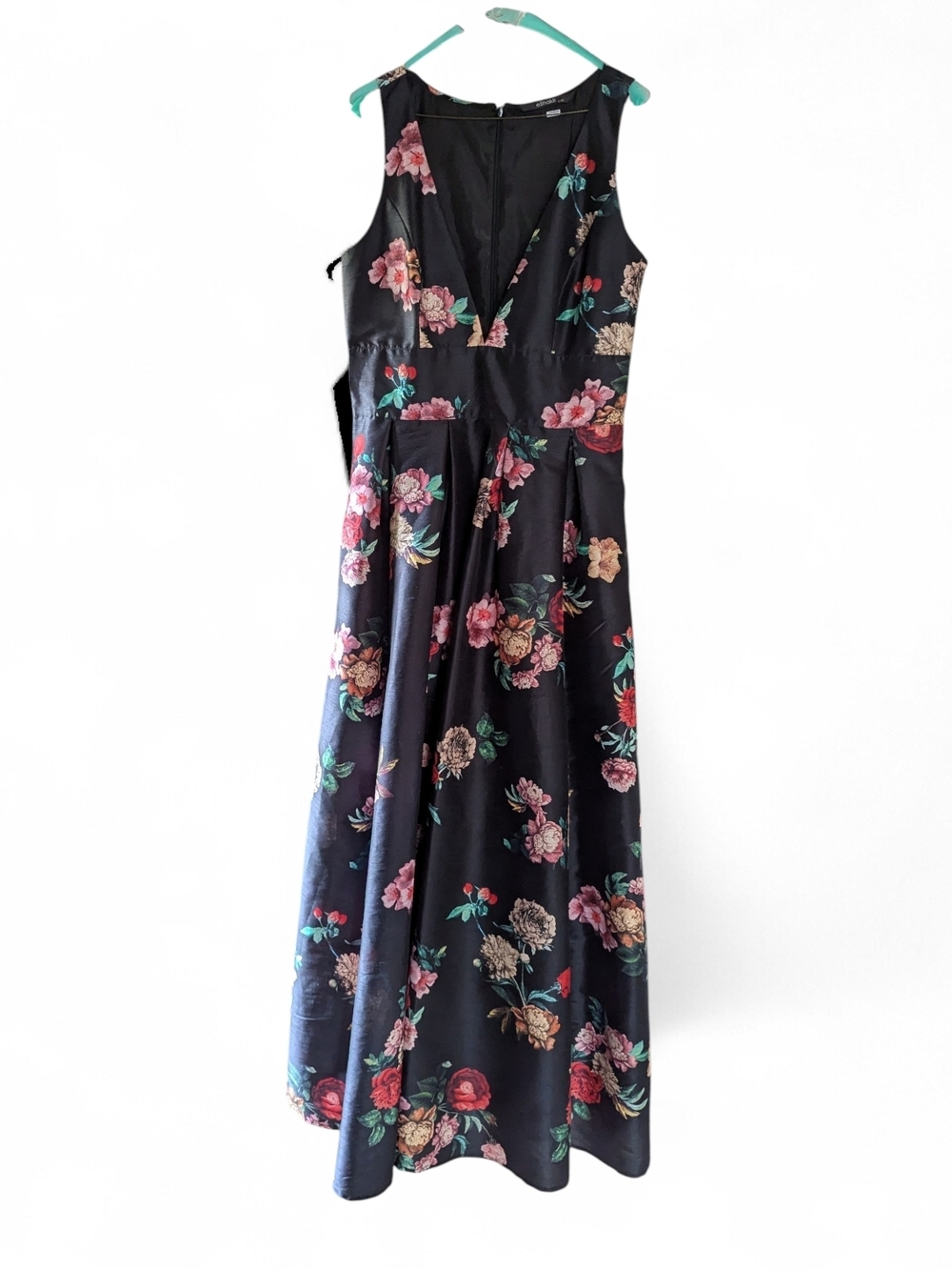 eShakti Blue Floral Deep V-Neck Maxi Dress Size L 12 - Picture 3 of 4